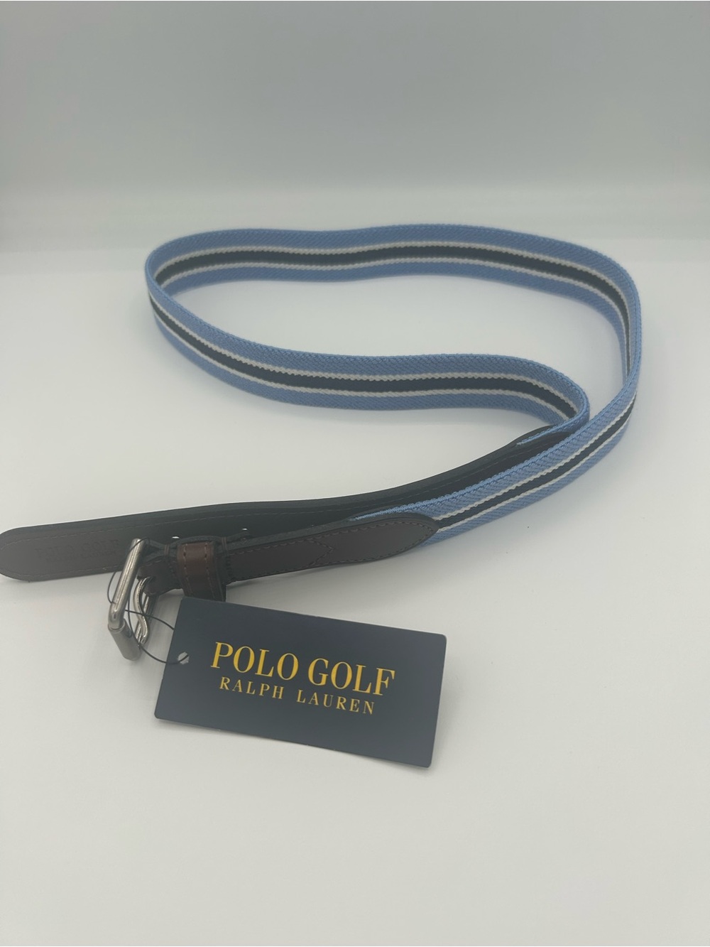 Polo Golf by Ralph Lauren Striped Blue and White Webbing Belt